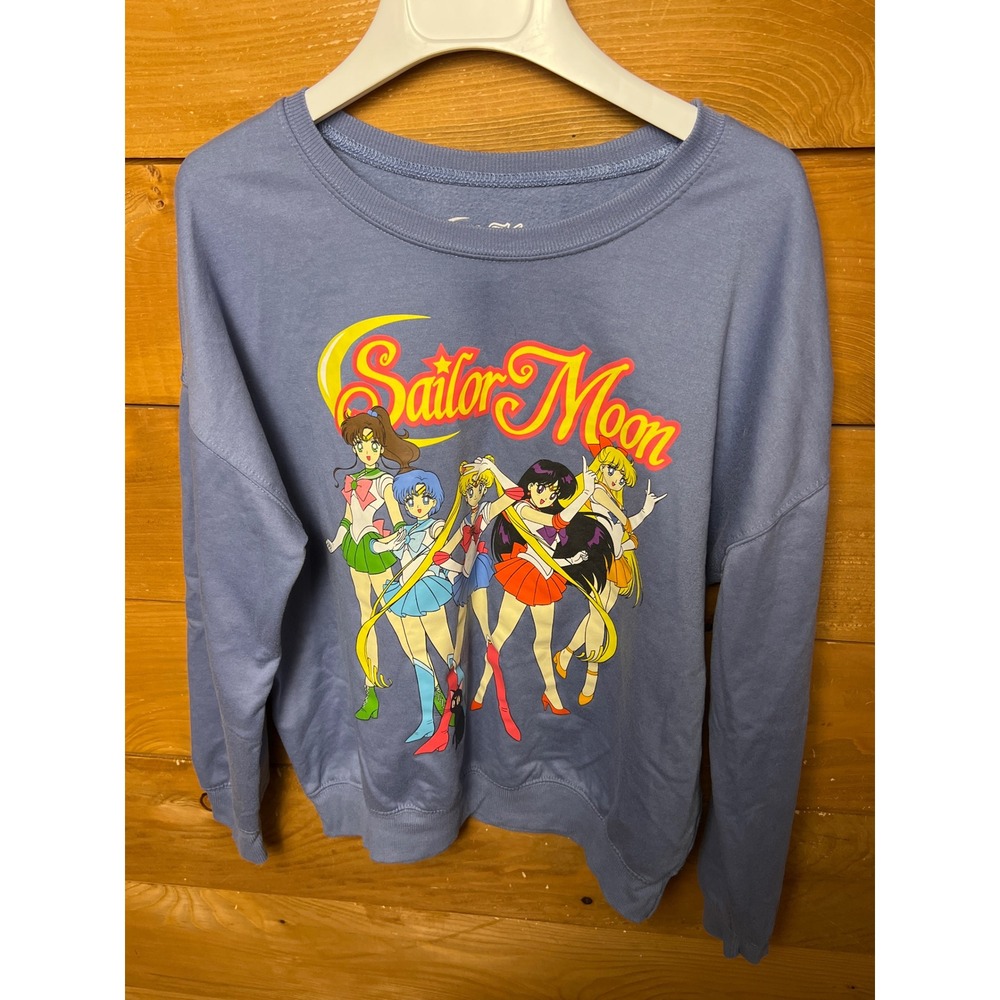 Sailor Moon Group Women's Graphic Sweatshirt Pullover Blue Medium Purplish Y2K